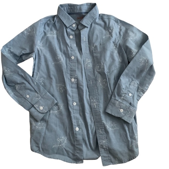 Cat & Jack | Long Sleeve Button Down Blue Collar Shirt With Dinosaur Print - Picture 7 of 7
